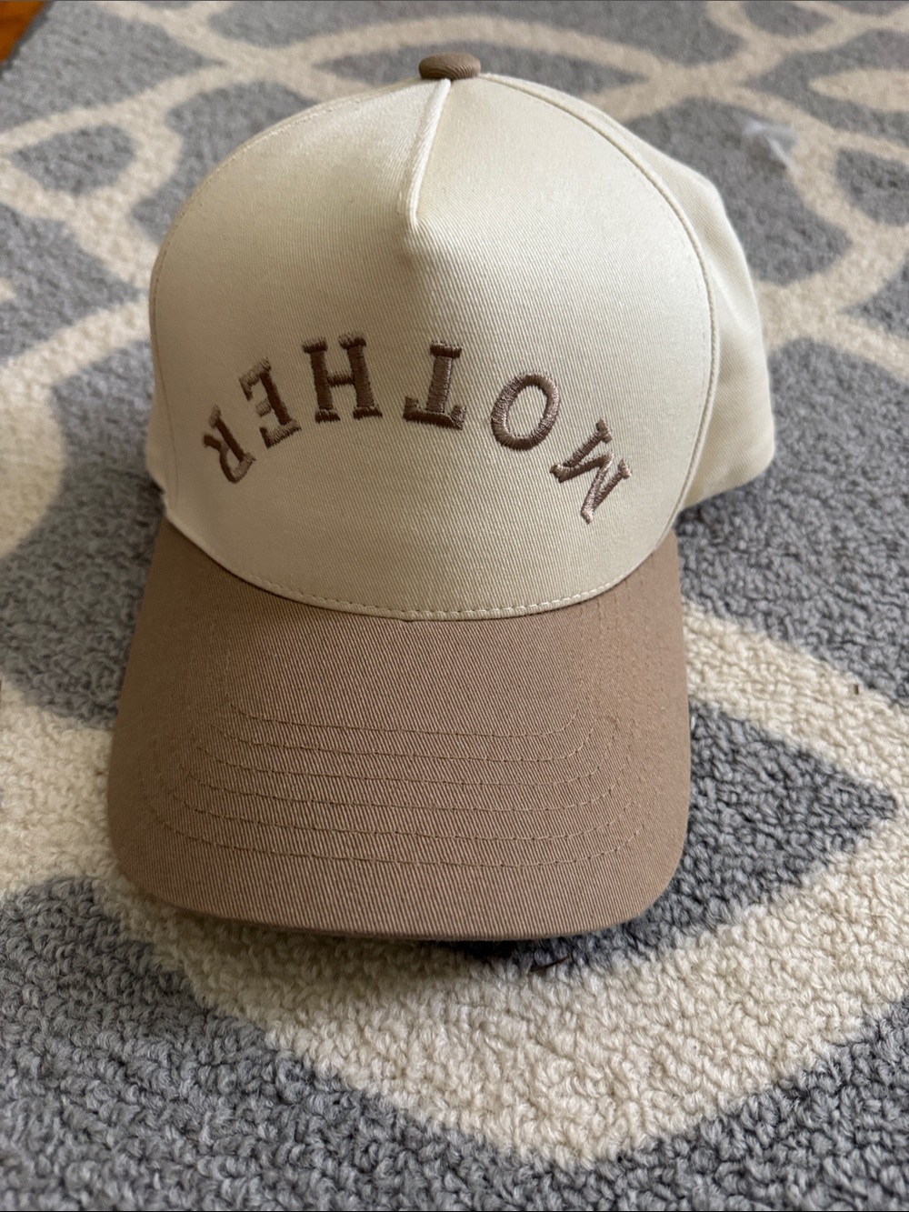 C.C Two-Tone "MOTHER" Baseball Cap in Cream and Brown